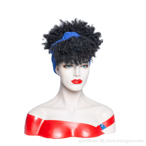 Wholesale vendors headband wigs stort kinky curly wigs  hradband synthetic hair wigs for black women